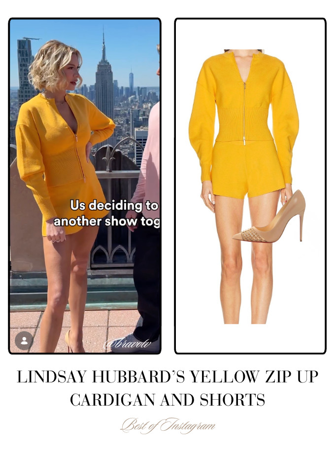 Lindsay Hubbard's Yellow Zip Up Cardigan and Shorts 📸= @bravotv 

 