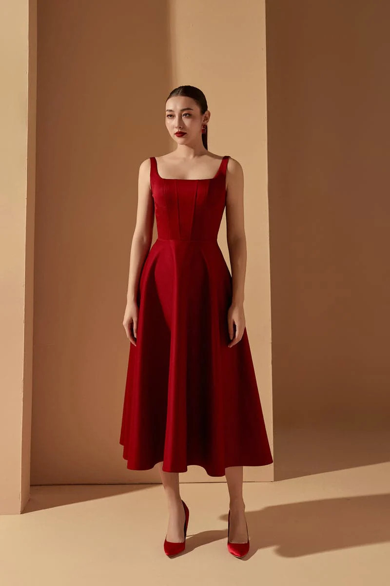 LILIANA RED TAFFETA U-LINE DRESS | 21Six | CULT MIA | CULT MIA UK LTD