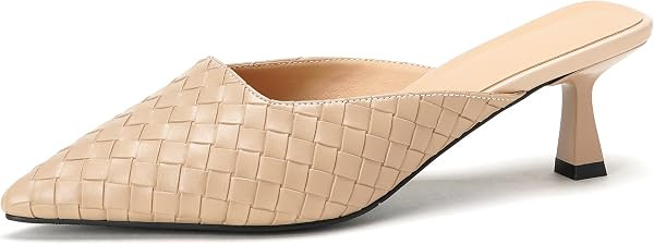 Women's Woven Mules Kitten Heels Pointed Toe Slip on Slingback Pumps | Amazon (US)