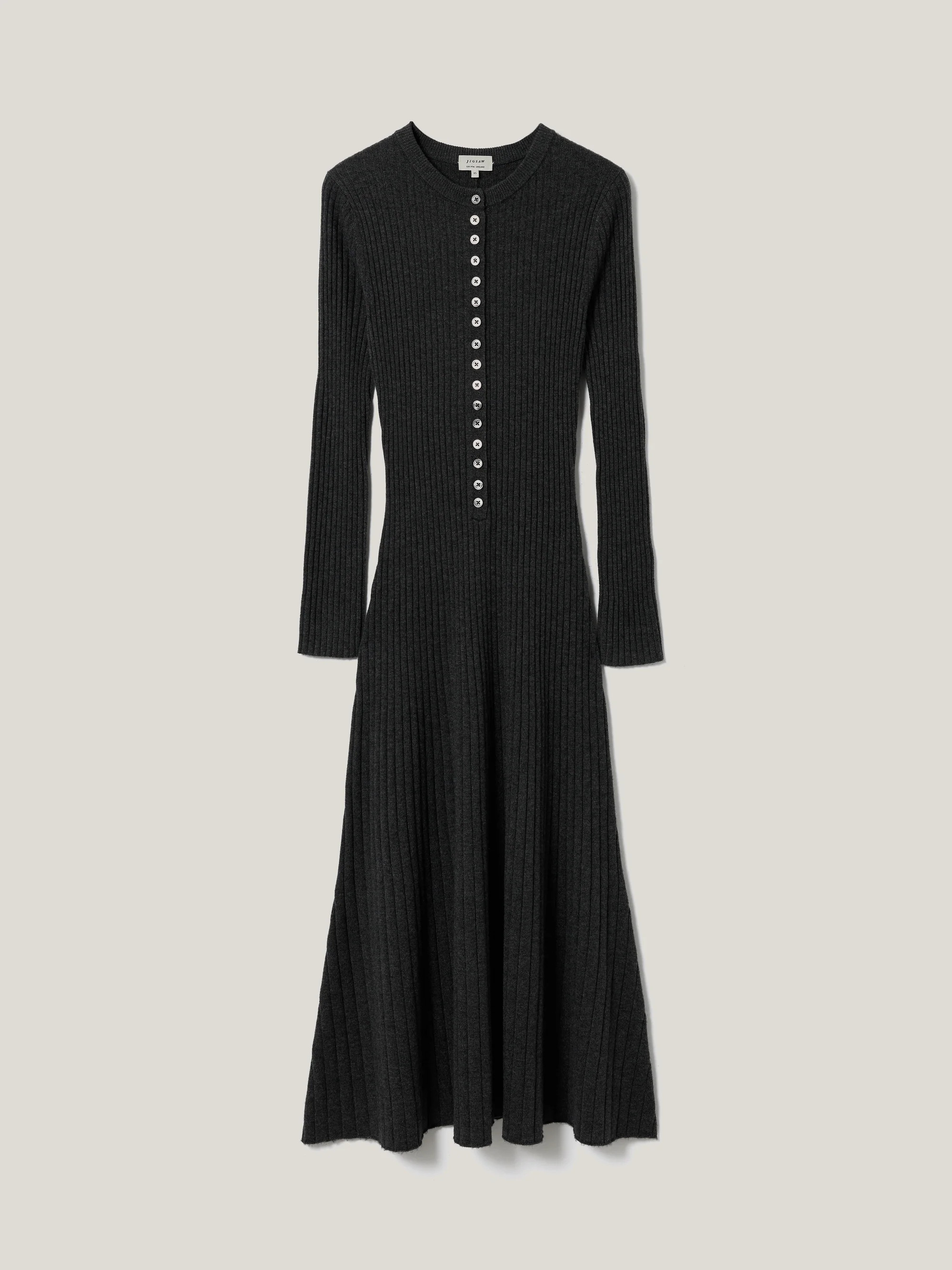 Multi Button Rib Knit Dress | Charcoal | Jigsaw (UK)