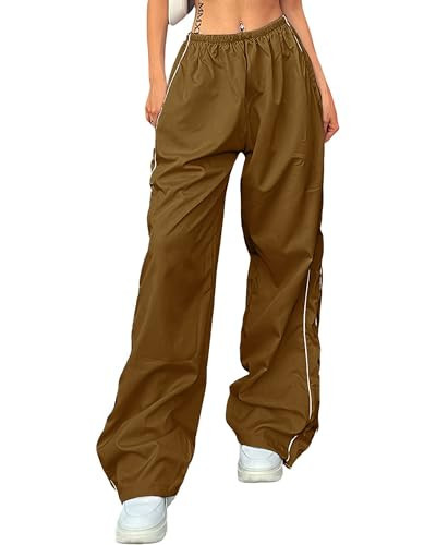 LAOARA Women's Brown Y2K Baggy Track Pants Elastic Waist Wide Leg Parachute Pants Loose Fit Jogger Sweatpants | Amazon (US)