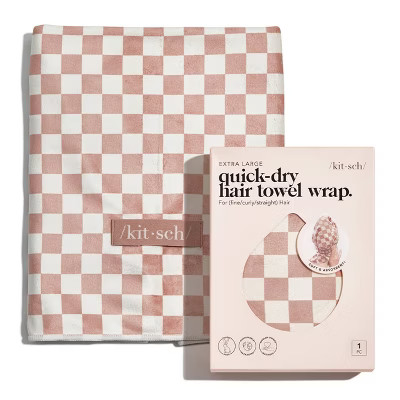 Kitsch Extra Large Quick-Dry Hair Towel Wrap - Terracotta Checker | Target