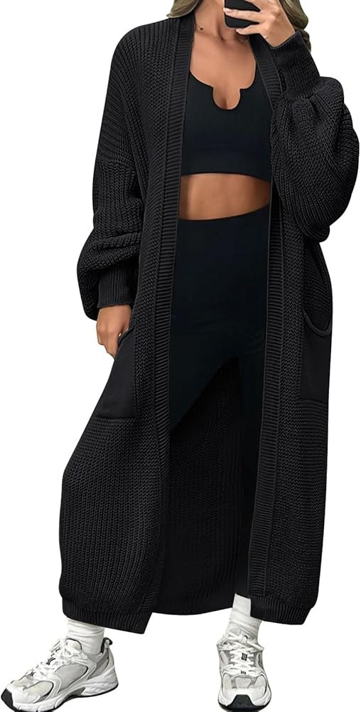 LILLUSORY Women's Oversized Long Cardigan Open Front Duster Sweater Coatigan with Pockets | Amazon (US)