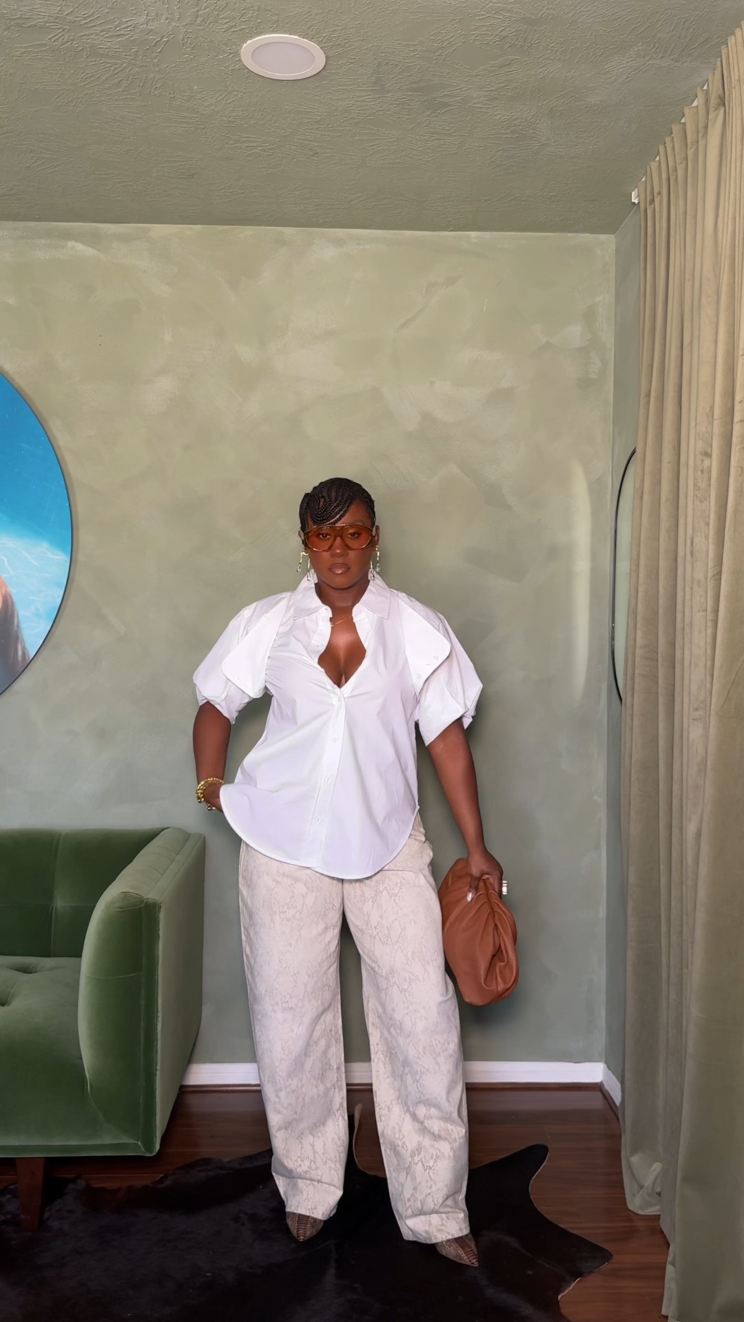 Convertible top with snake print jeans and shoes 