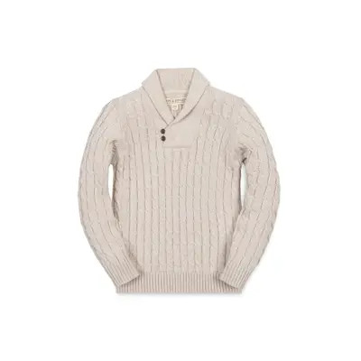 Hope & Henry Kids' Organic Long Sleeve Striped Shawl Collar Sweater in Navy And Gray Chest Stripe at Nordstrom, Size X-Small | Nordstrom