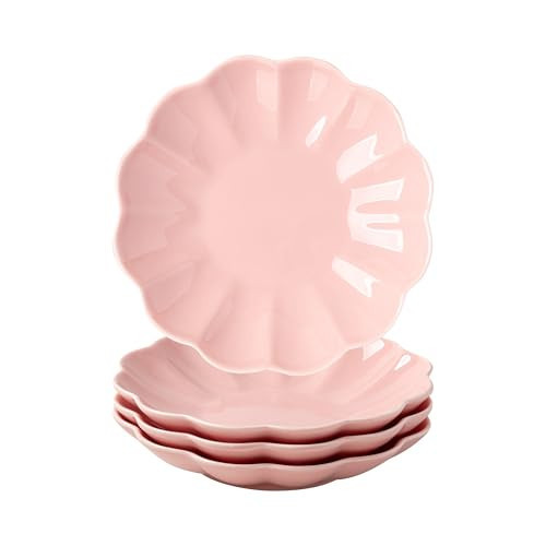 SHIDACHENG Small Dessert Plates Set of 4,Ceramic Dinner Plates 6 Inch for Appetizer, Fruits, Cake, Salad,Microwave Safe,Christmas Gift,Pink | Amazon (US)