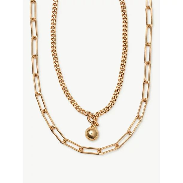 Scoop Women's 14K Gold Flash-Plated Layered Necklace - Walmart.com | Walmart (US)