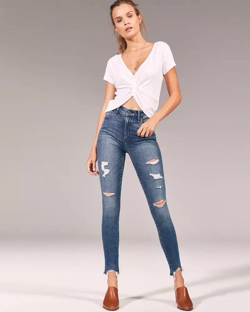 Ripped High Rise Super Skinny Ankle Jeans | Abercrombie & Fitch US & UK