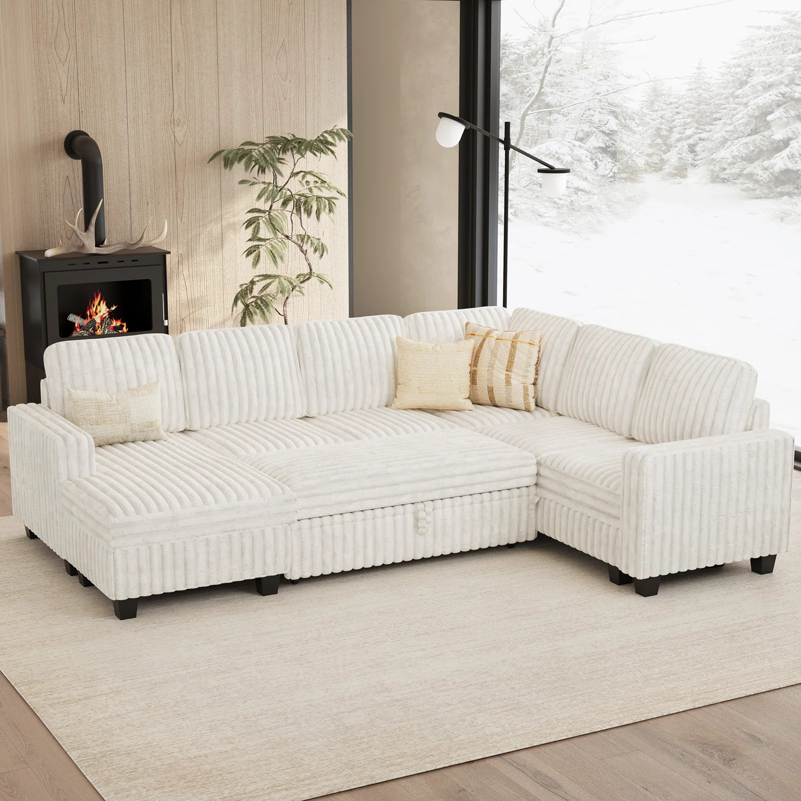 Isolde Alongi Soft Plush 112.6'' Wide L-Shaped Sofa Convertible Large Sectional Sofa Bed Sleeper ... | Wayfair North America