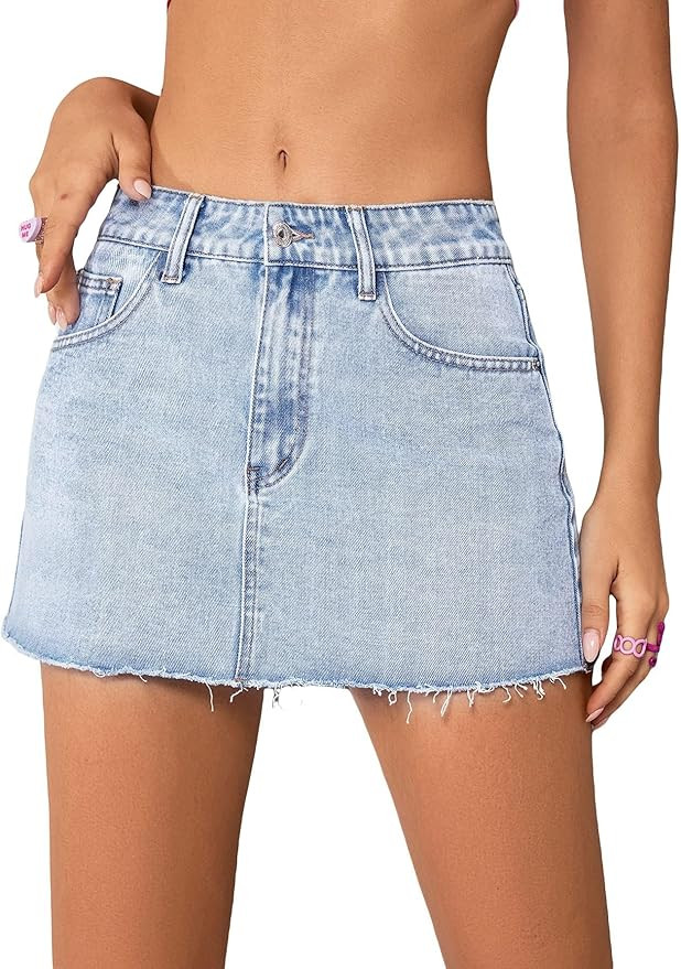 Jumppmile Womens Mini Denim Skirt Mid Waist Mini Dress Jean Skirts | Amazon (US)