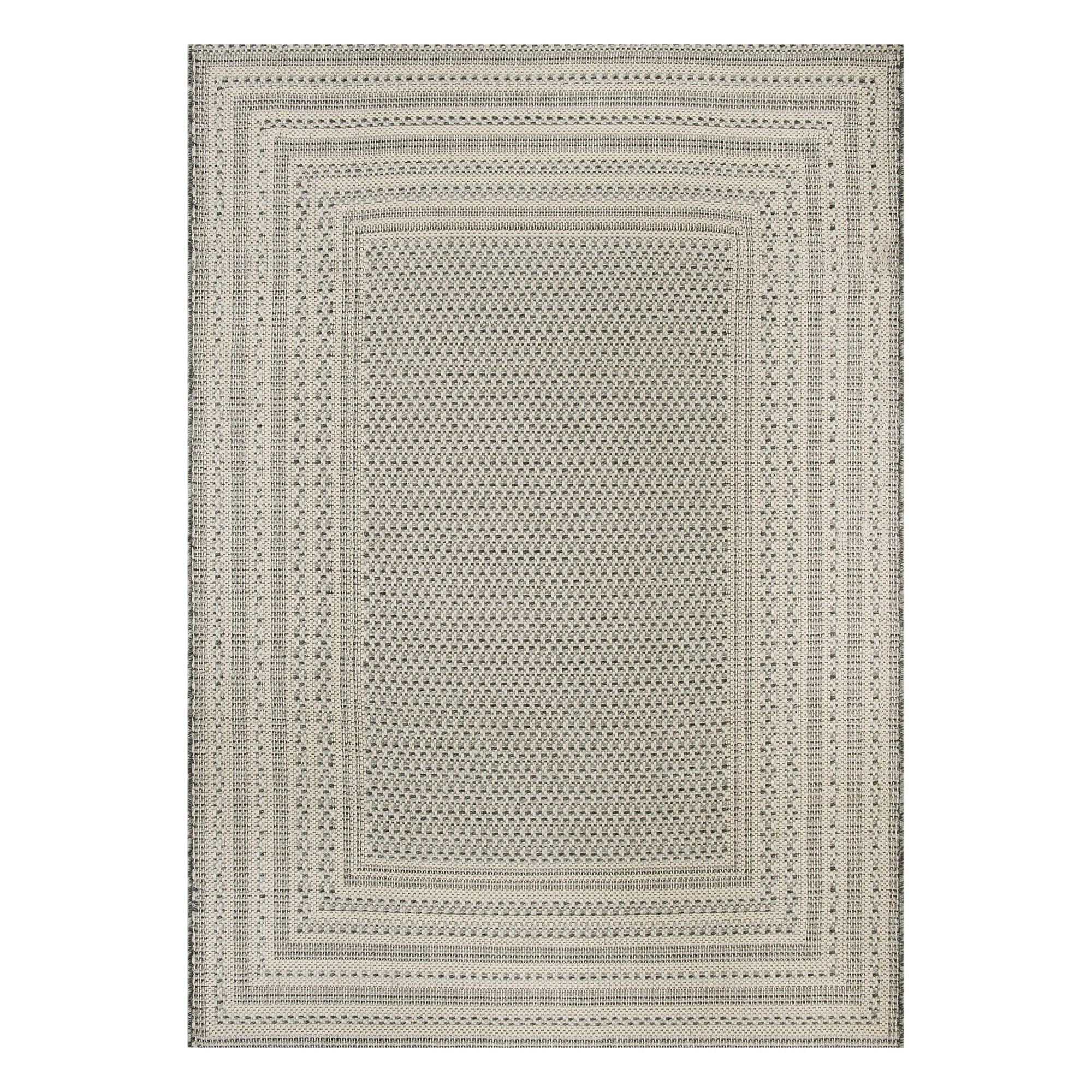 Better Homes & Gardens Woven Border 7’ x 10’ Outdoor Rug - Polypropylene/Polyester - Gray | Walmart (US)