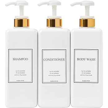 Modern Gold Design Pump Bottle Set 27 oz Refillable Shampoo and Conditioner Dispenser Empty Showe... | Amazon (US)