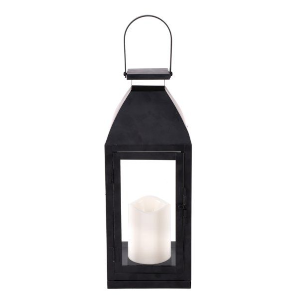 Better Homes and Gardens Battery Powered Outdoor Black Metal and Glass LED Lantern - Walmart.com | Walmart (US)