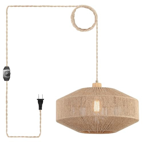 Coastal Large Woven Plug in Pendant Light with 14ft Handmade Woven Light Cord, Dimmable Switch, N... | Amazon (CA)