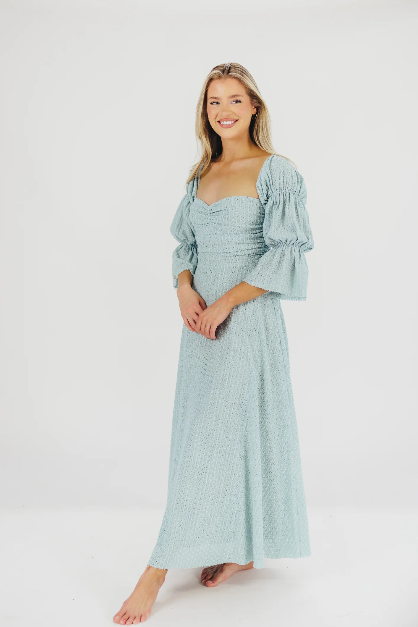 Corrine Tiered Sleeve Maxi Dress with Pockets in Teal Blue - Bump Frie | Worth Collective