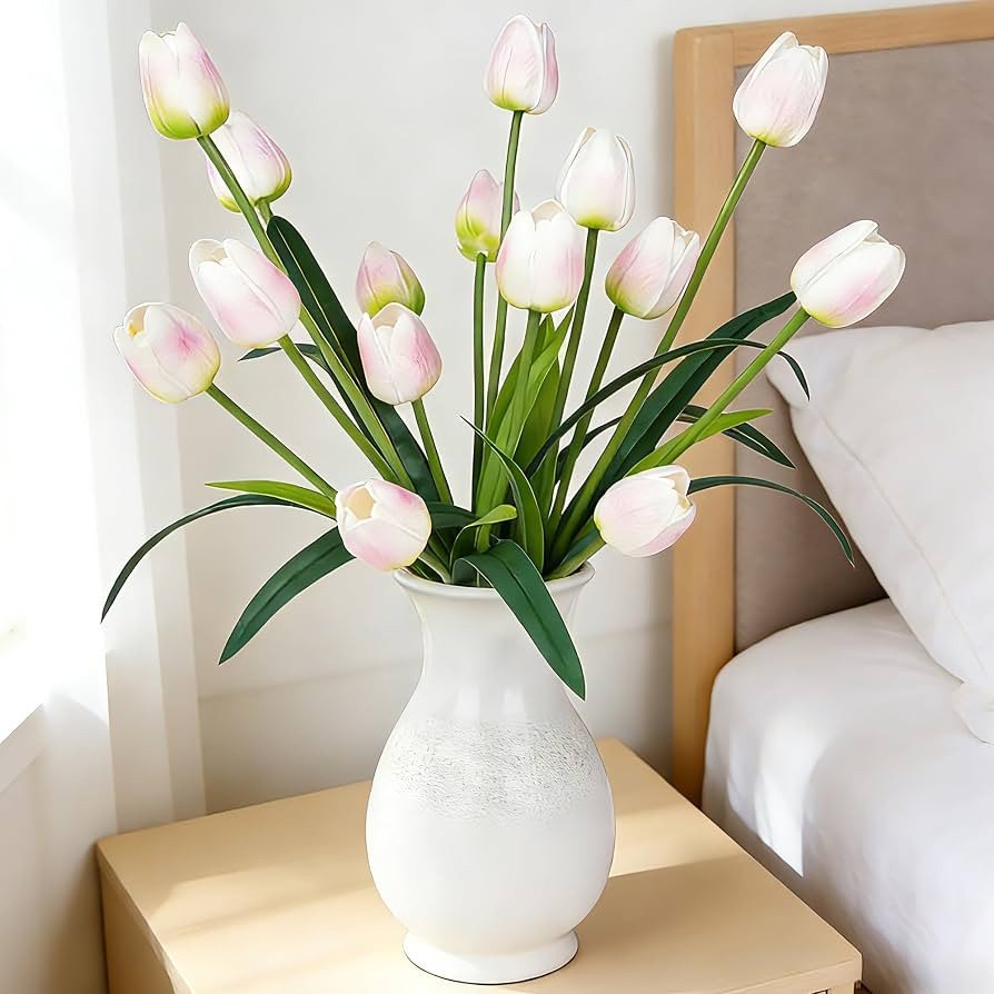 Homsunny 18.9 "Large Pink and White Imitation Tulip Artificial Flowers, 15-Piece Pack. Perfect fo... | Amazon (US)