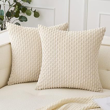 Woaboy Cream White Throw Pillow Covers 18x18 Inch Set of 2 Decorative Couch Pillow Covers Farmhou... | Amazon (US)