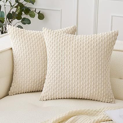 Woaboy Cream White Throw Pillow Covers 18x18 Inch Set of 2 Decorative Couch Pillow Covers Farmhou... | Amazon (US)