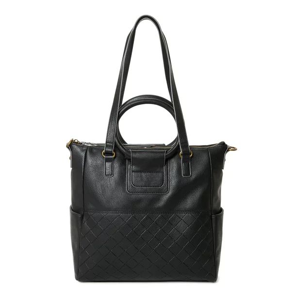 Time and Tru Women's Giselle Faux Leather Convertible Tote Handbag Black - Walmart.com | Walmart (US)