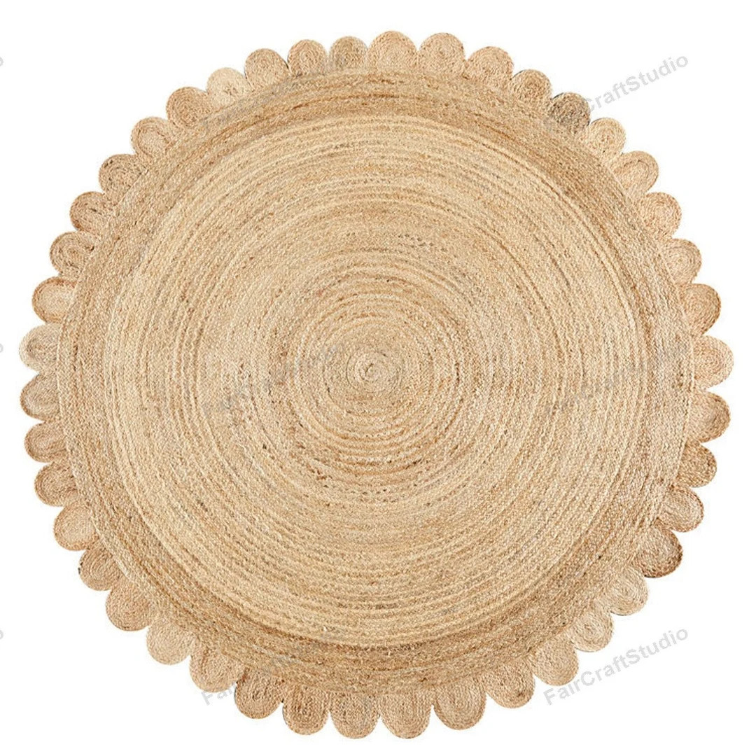 Round Scalloped Jute Rug, Round Jute Rug, Round Jute Scalloped Rug, Bohemian Scallop Round Rug ,c... | Etsy (US)