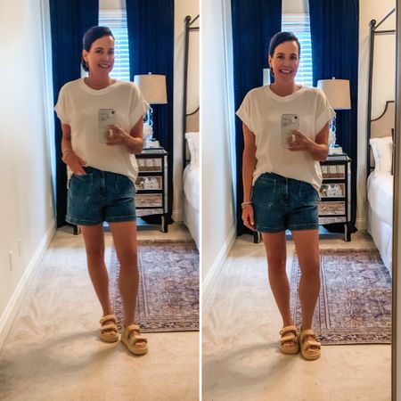 Favorite Tee from Target $10! I also have it in black. These Kohl’s Denim Shorts fit so well & they are On Sale!Loving these Steve Madden Platform Dad Sandals!