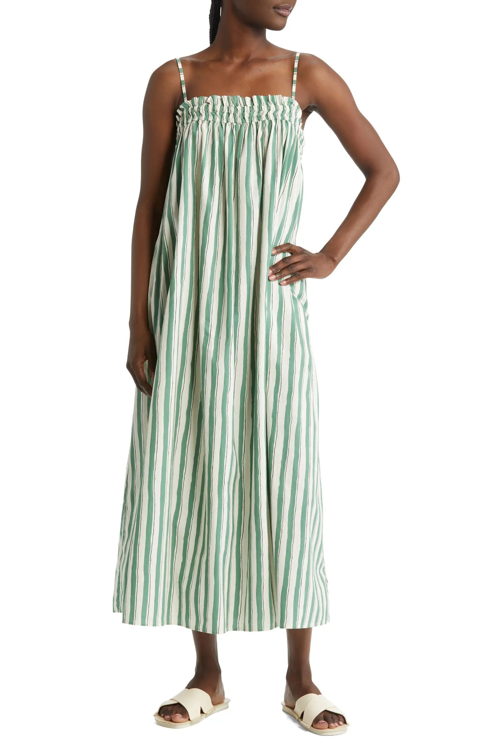 Stripe Ruffle Cotton Poplin A-Line Dress | Nordstrom