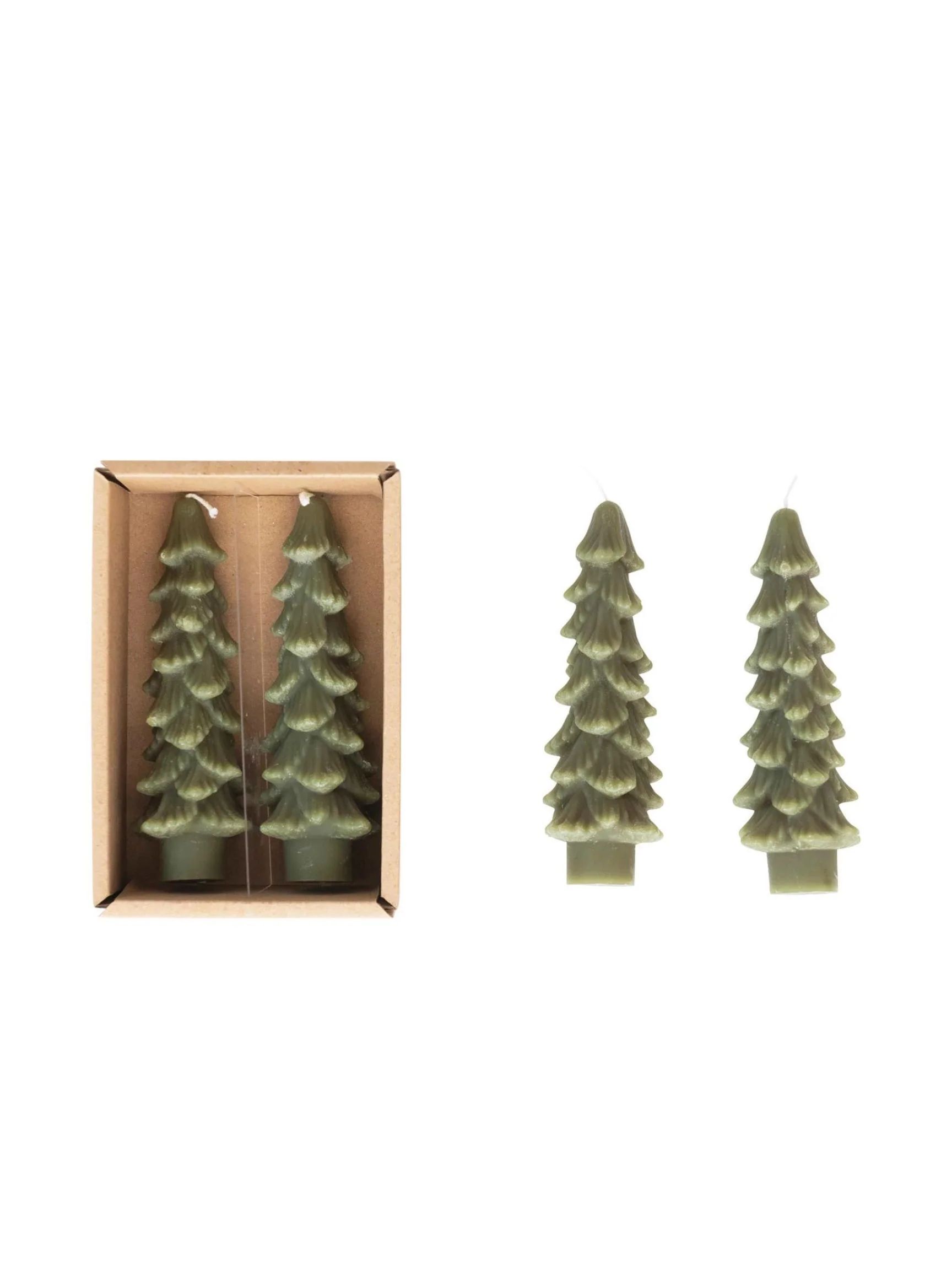 Mini Green Unscented Tree Shaped Taper Candles, Set of 2 | The Native One