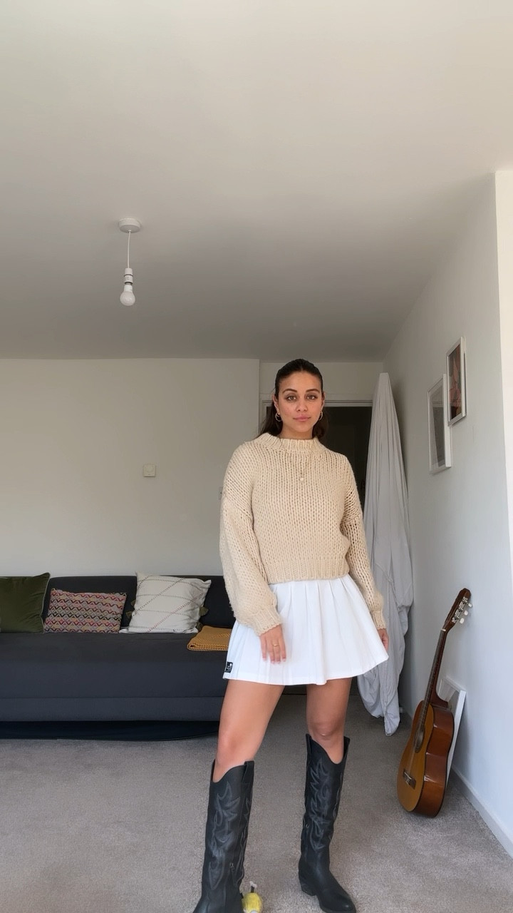 Bank holiday outfit, transitional look, cowboy boots, spring look, tennis skirt 

#LTKstyletip #LTKeurope #LTKSeasonal