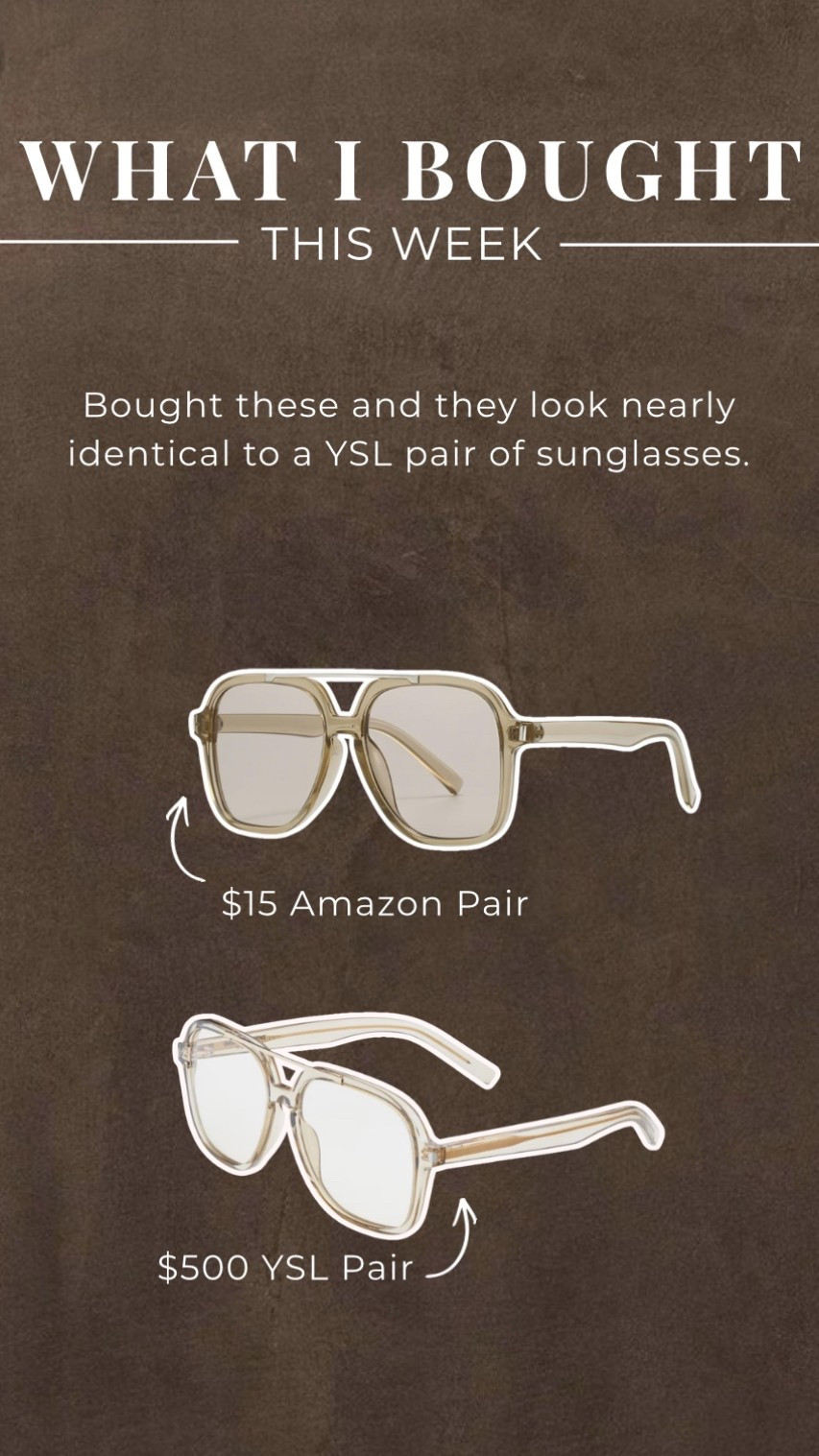 Bought these and they look nearly identical to a YSL pair of sunglasses. They come in other colors as well. 

Spring sunglasses, look for less



#LTKSaleAlert #LTKootd #LTKgrwm