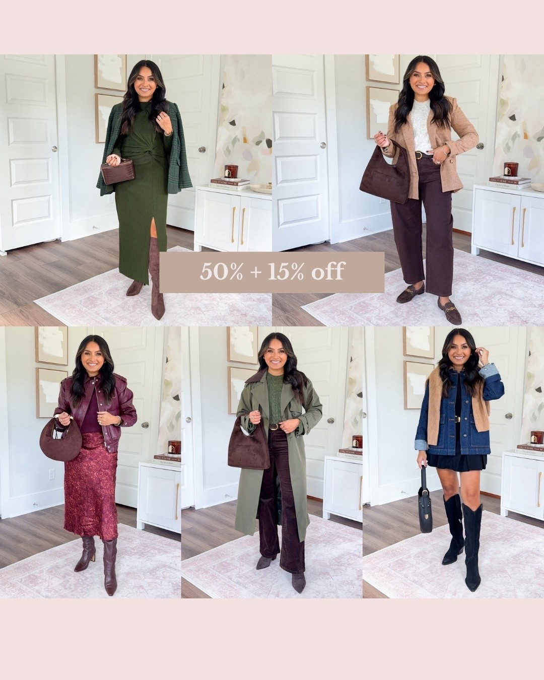 Elevated Fall Outfits - On Sale! Use code SAVE - ends 10/5
For reference: I’m 5’0, 32b bra size, and 2/26 in bottoms, pear shaped. 
*Everything I share is unaltered! TTS means true to size.

Green mountain evergreen color dress size xs regular - I wanted this to be a maxi dress length on me so I went with regular sizing - TTS!
Green melange blazer size 0 petite TTS
Brown tall boots size 5.5 TTS

Tan camel blazer size xxs petite - sized down a size, this blazer runs big
Ivory silver sand heather color sweater size xxs regular TTS
Dark brown belt size 27”-31” TTS
Brown iced espresso barrel jeans size 26 petite TTS
Brown suede loafers size 5.5 TTS

Garnet faux leather jacket size xs petie TTS
Burgundy red sweater size xs petite TTS
Garnet floral satin skirt size xs petite - wish I had gone with regular sizing, this fit a little snug in the waist and I wanted the skirt to be longer on me
Brown spiced pecan color boots size 5.5 TTS

Green grape leaf color trench coat size xs petite TTS
Oliver green sweater size xxs regular TTS
Dark brown belt size 27”-31” TTS
Corduroy pants size 26 petite - these run snug in the waist, I would size up a size!
Dark brown boots size 5.5 TTS

Denim barn jacket size xxs petite - these jacet runs big so I sized down a size!
Black bodysuit - old, similar linked
Tan camel sweater size xs TTS
Western belt - old, similar linked
Black pleated skirt size small petite TTS
Black cowgirl suede boots size 5.5 TTS

Elevated Fall Outfits 2025
Chic Fall Outfit Ideas
Fall Capsule Wardrobe Outfits
Fall Outfits for Every Occasion
Classy Fall Outfit Inspiration
Fall Outfits on Sale
Affordable Elevated Fashion
Fall Wardrobe Deals 2025
Petite Friendly Outfits on Sale
Fall Fashion Finds Under $100
Fall outfits on sale
best fall sales 2025
Petite 5’0 Fashion
Rachel Miranda Blog
Honeysweetpetite
Honey Sweet Petite


Comment SHOP below to receive a DM with the link to this post on my LTK ⬇ https://liketk.it/5qdPn #ltkstyletip #ltkpetite #ltksalealert

#LTKSaleAlert #LTKPetite #LTKStyleTip