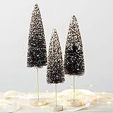 Bottle Brush Trees Set of 3 Black Gold Glitter Flocked, 10.5" 12.5" and 14" Tall, Glitter Trees, Sis | Amazon (US)