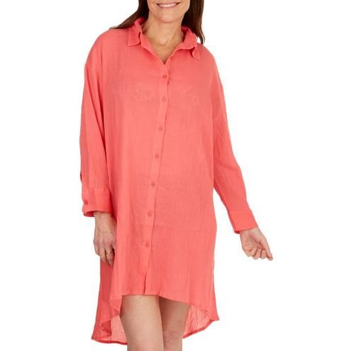 Women's Gauze Knit Button Down Cover Up Dress - Coral-Coral-1182752142066   | Burkes Outlet | bealls