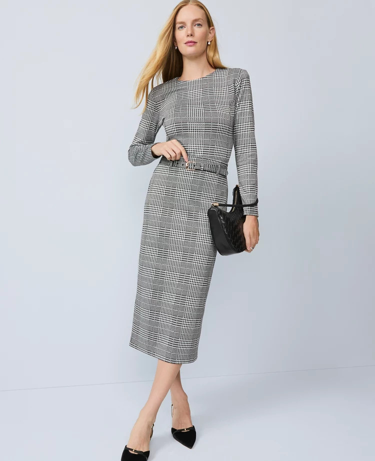 Petite Plaid Belted Midi Pencil Skirt | Ann Taylor