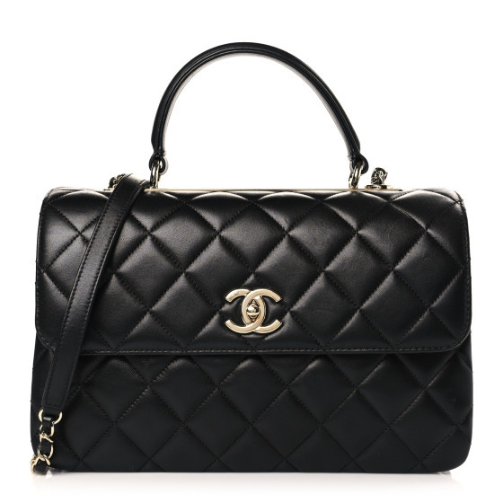 Lambskin Quilted Medium Trendy CC Flap Dual Handle Bag Black | FASHIONPHILE (US)