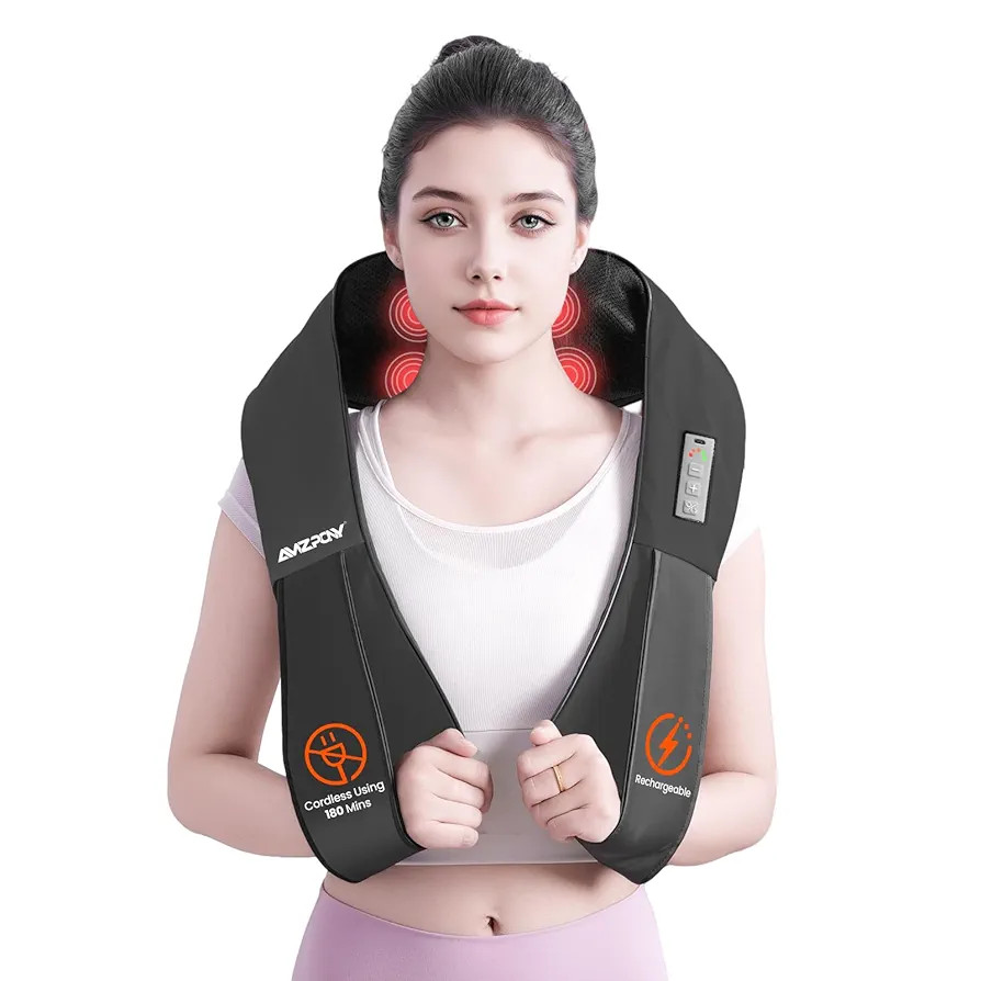 AMZPONY® Cordless Neck Massager for Pain Relief Deep Tissue, Rechargeable Shiatsu Neck and Back ... | Amazon (US)