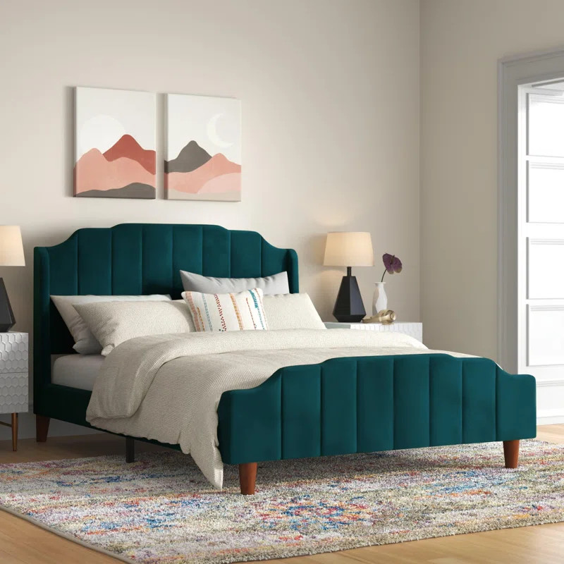 Allyson Queen Size Modern Curved Upholstered Bed | Wayfair North America