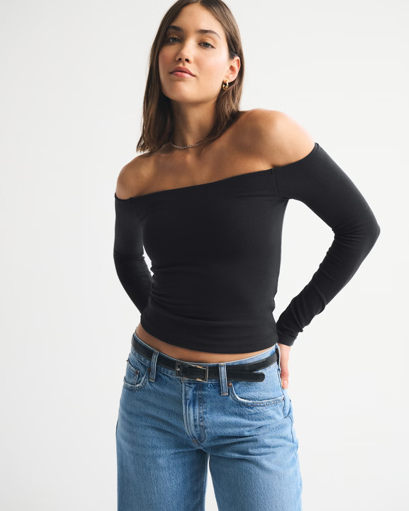 Women's Bra-Free Off-The-Shoulder Long-Sleeve Top | Women's Tops | Abercrombie.com | Abercrombie & Fitch (US)