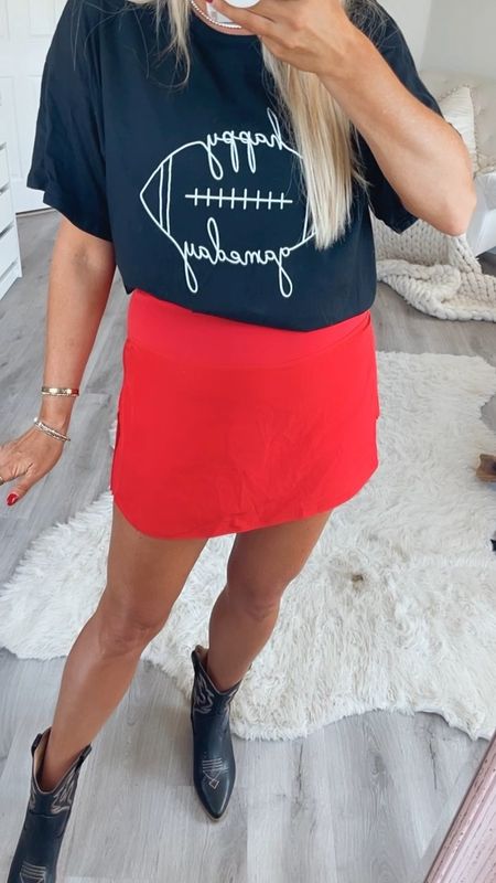 Sized up to a large in the tee and tennis skirt. Game day outfit. Red, black and white football color. Texas tech outfit. Cowboy boot. Fall fashion. 


#LTKFind #LTKSale #LTKsalealert