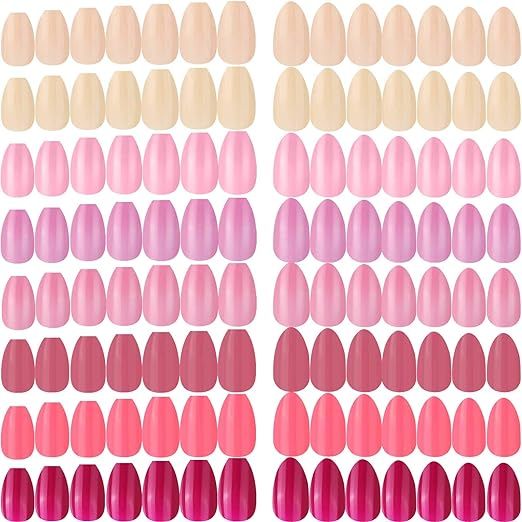 384 Pieces 16 Sets Glossy Press on Nails Colorful Short Stiletto False Nails Full Cover Artificia... | Amazon (US)