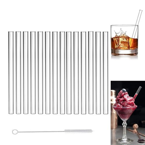 15 Pack Short Glass Straws 6 Inch 8mm - Clear Straight Glass Drinking Straws for Cocktails, Beverages & Iced Coffee - Eco-Friendly, BPA Free (without cups) | Amazon (US)