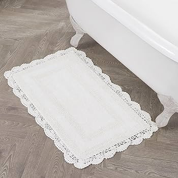 Laura Ashley Crochet Cotton 24x40 Bath Rug, Creamy White | Amazon (US)