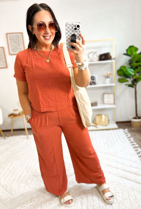 2 piece linen set from Amazon!  Comes in lots of colors and love the short sleeve option with this one!  XL in mine. Pants have a little zipper on the side. Just fyi. Stretchy waistband in the back. Love the length of these pants!   #amazonfinds

#LTKmidsize #LTKSeasonal #LTKfindsunder50