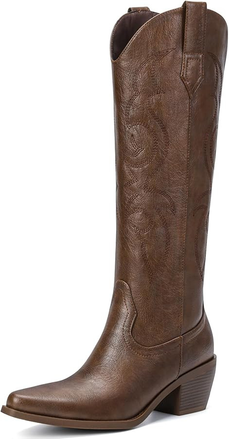 White Cowboy Boots for Women - Wide Calf Rhinestone Cowgirl Boots, Women Knee High Western Boots,... | Amazon (US)