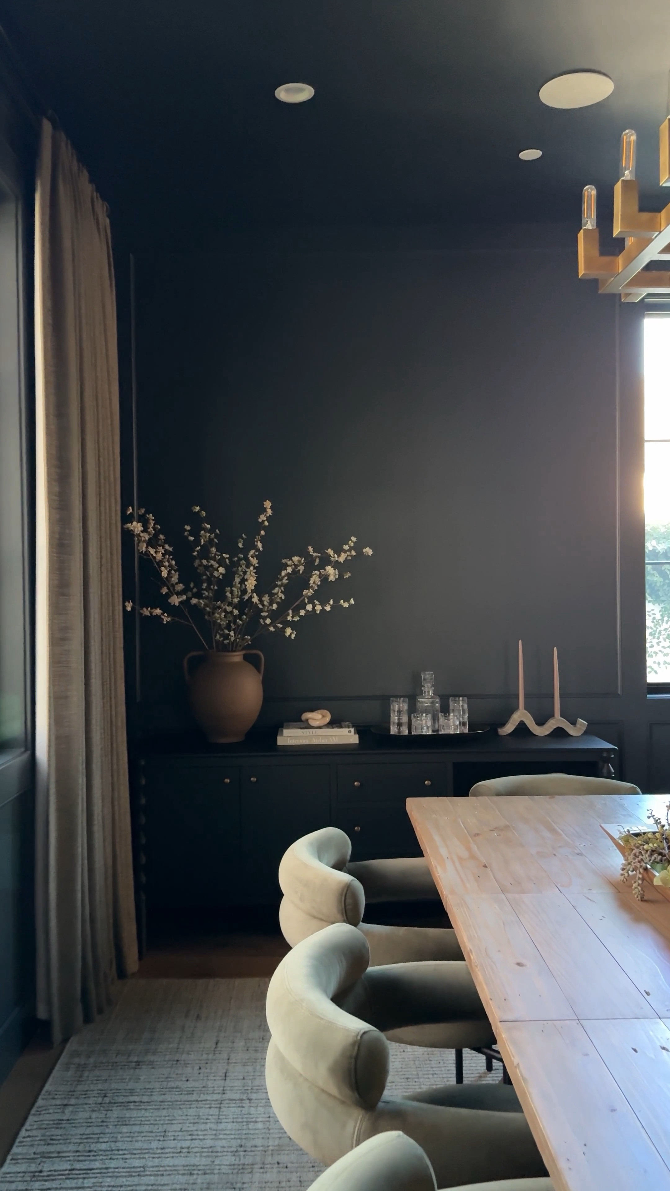 Rug sale! Console 25% off Remodeling tips, renovations, green dining chair brass chandelier dining chairs, faucet, rug, wishbone chair, rattan chandelier, pendant, moody dining room dark curtains drapery two pages dough bowl case branches stool accent chair upholstered chair brass plumbing brass shower system Amazon pottery barn alchemy fine home earthy vases lulu & Georgia rugs direct