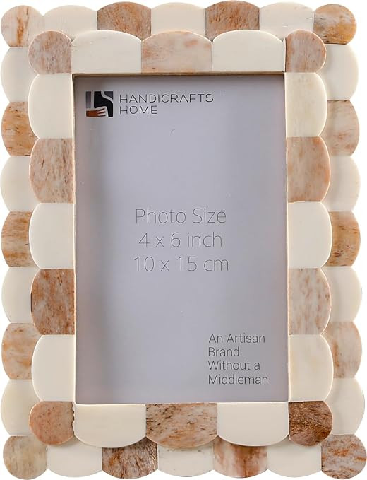 Handicrafts Home 4x6 Picture Frame Brown & White, Scalloped Bone Inlay Photo Frame, Handmade Deco... | Amazon (US)