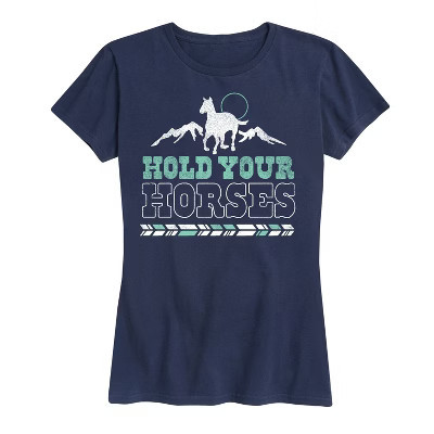 Women's Country Casuals Hold Your Horses Short Sleeve Graphic T-Shirt - Navy - Medium | Target