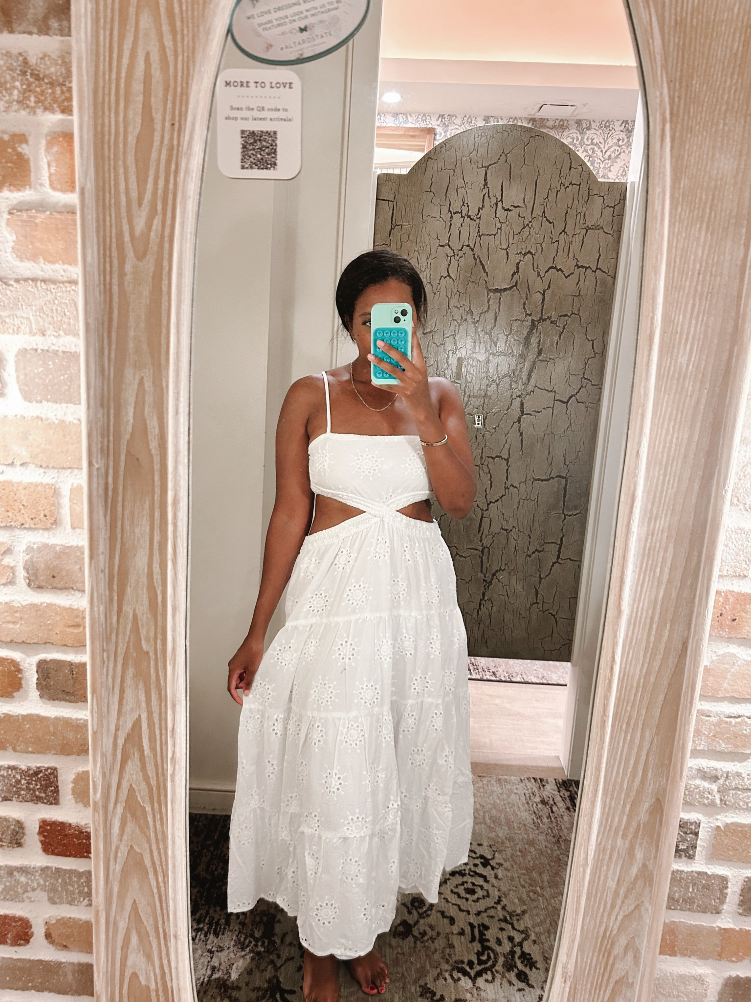 White eyelet midi dress 🤍 wearing size M 
#whitedress #mididress #resortwear #eyeletdress 

#LTKsalealert #LTKwedding #LTKstyletip