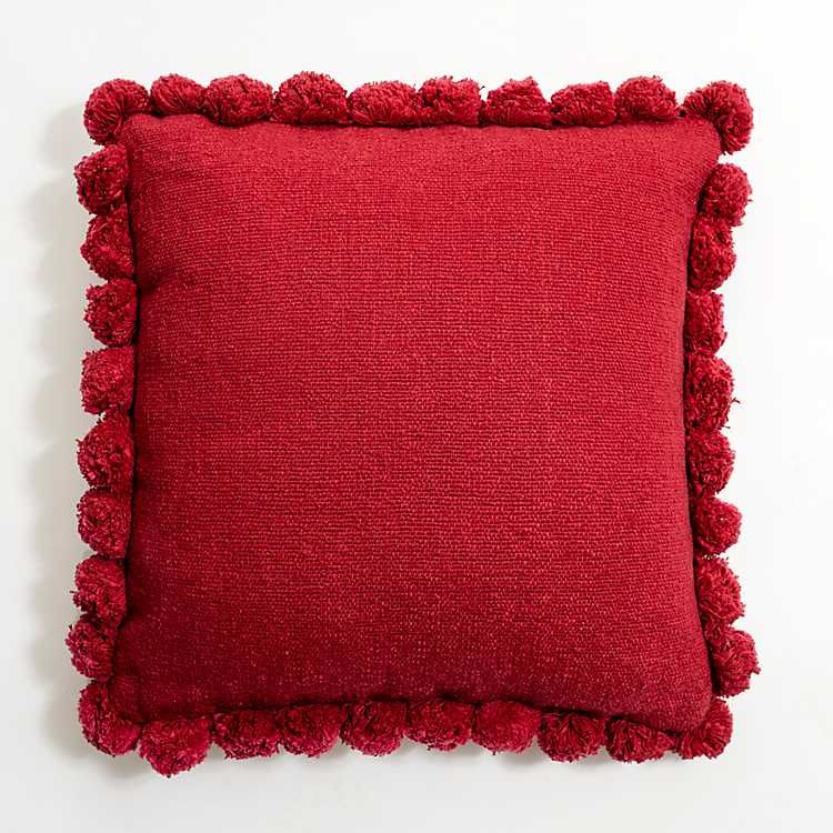 Red Textured Pom Pom Pillow | Kirkland's Home