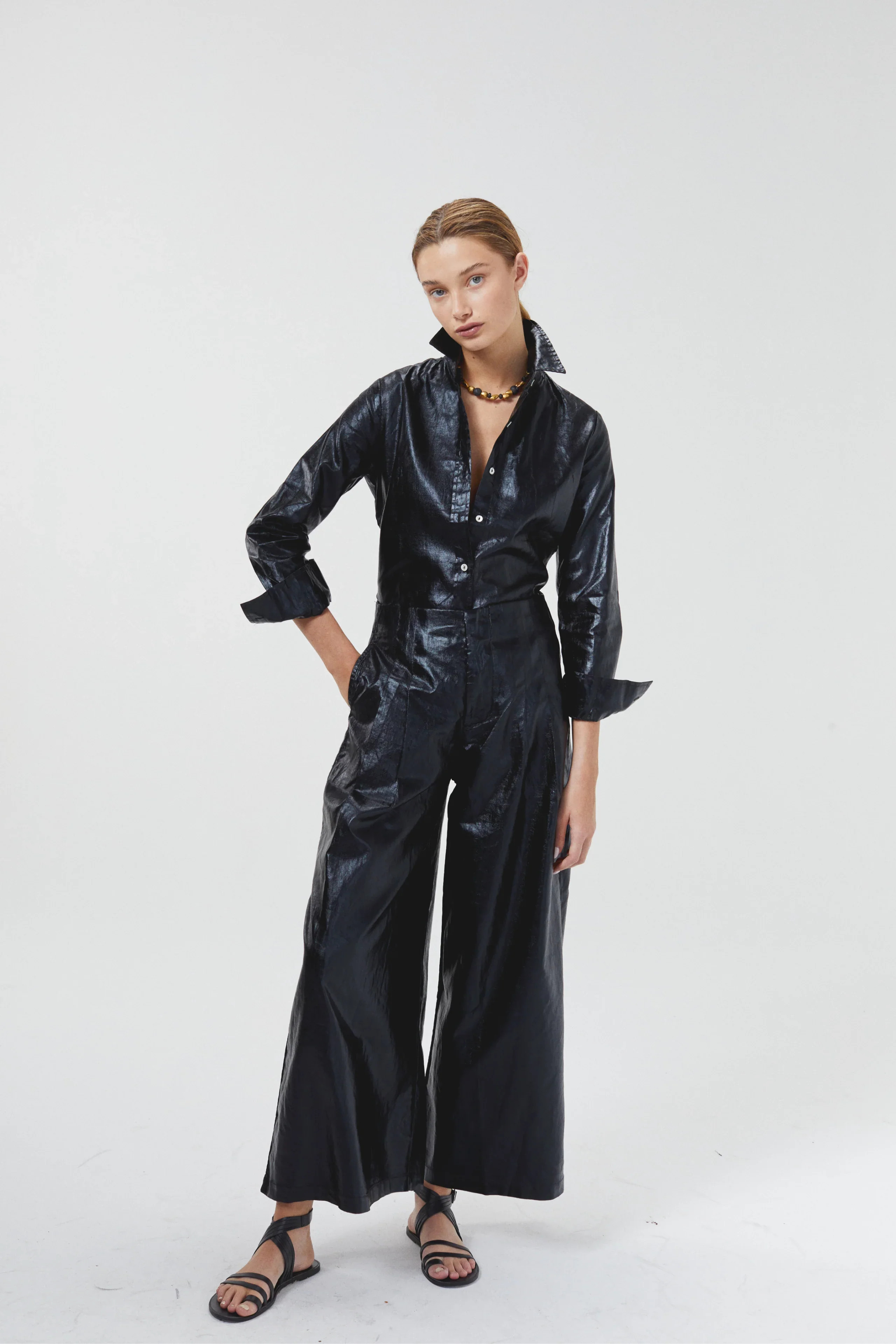 Culotte Metallic Linen Pants - Black | Lanhtropy