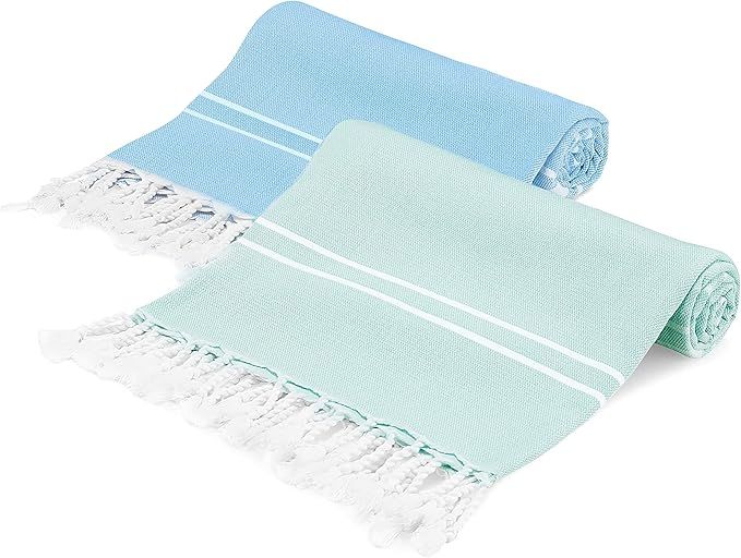 WIIKWEEK Turkish Beach Towels Set of 2, 38”X71” 100% Cotton Lightweight Turkish Towel, Quick ... | Amazon (US)